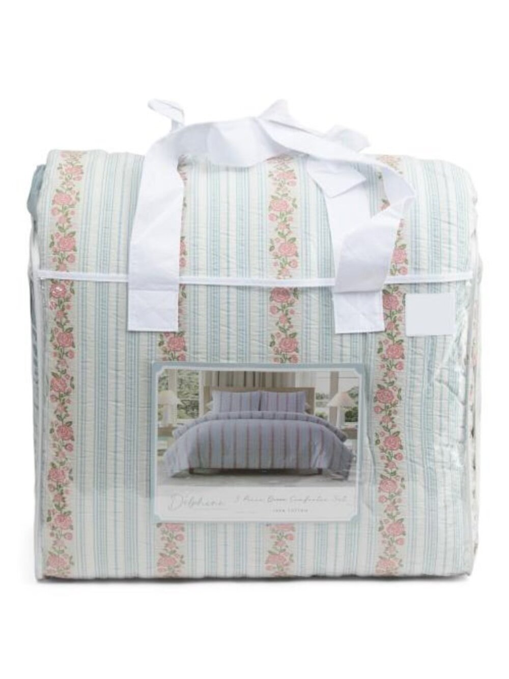 DELPHINE Cotton Floral Striped Comforter Set
